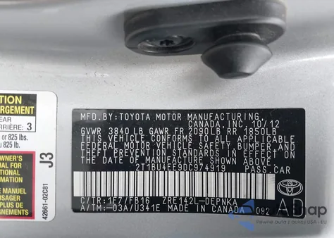 2013 Toyota Corolla Le from USA, damaged, VIN 2T1BU4EE9DC974919